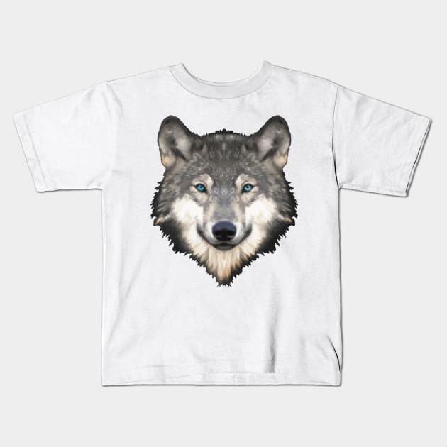 Gray Wolf with Blue Eyes Kids T-Shirt by AlmiranWhite